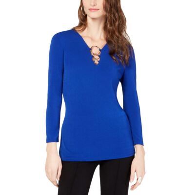 INC NEW Women's Solid O-ring V-neck Blouse Shirt Top TEDO