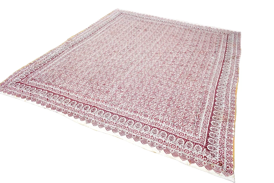 Impresión impresa en bloque textil antiguo de algodón Gujarat Kalamkari Chintz'9 Foto 3 de 4