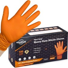 100 Grip Heavy Duty Industrial Nitrile Gloves with Raised Diamond Texture 8-mil