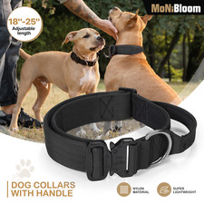 Tactical Heavy Duty Nylon Dog Puppy Soft Collar Adjustable Reflective w/ Handle