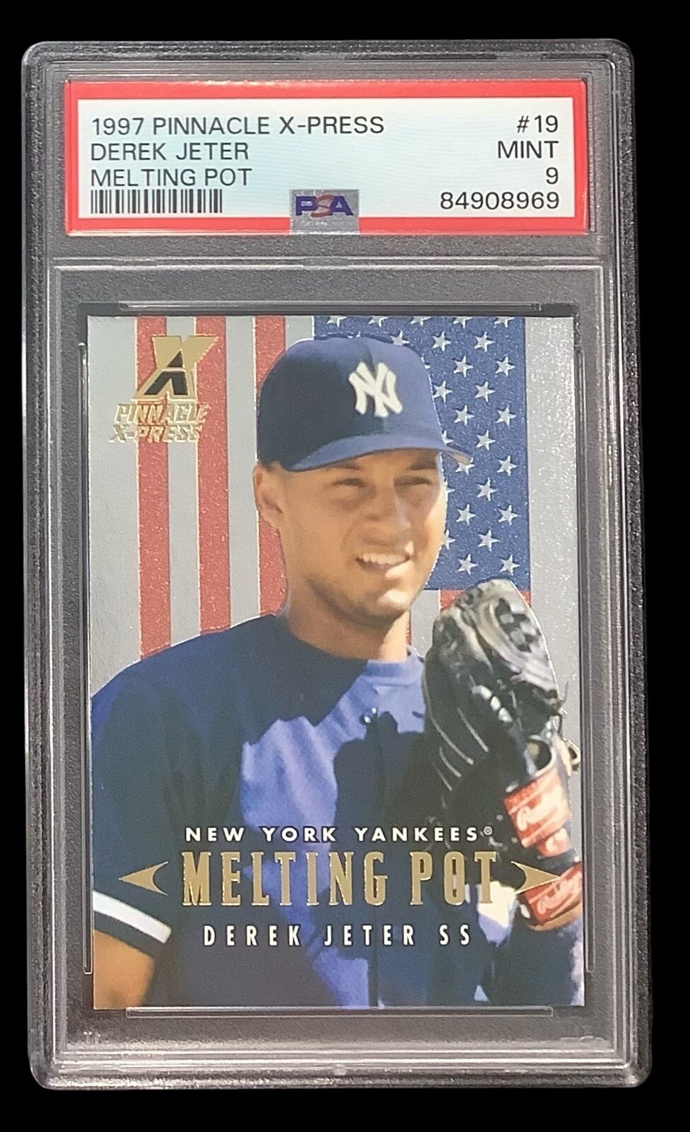 1997 pinnacle x-press #19 derek jeter; melting pot /500 insert PSA 9 (POP 4, 0^)