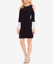 $340 Vince Camuto Women'S Black Crew Neck Cold Shoulder Bell Sleeve Dress Size S