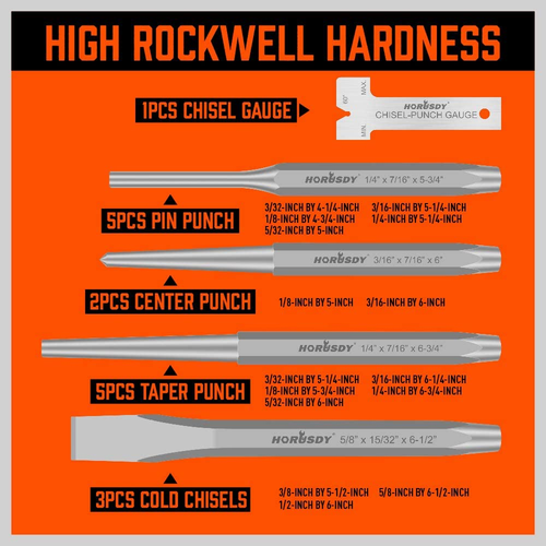 HORUSDY 16Piece Punch and Chisel Set Including Taper Punch Cold