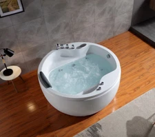 Empava 59 in. Right Drain Acrylic Round Freestanding Whirlpool Bathtub in White