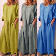 SHIRT DRESS LONG SLEEVE CASUAL BAGGY MAXI DRESS LADIES KAFTAN WOMEN LOOSE
