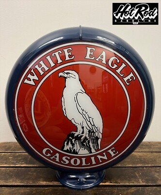 #ad #ad WHITE EAGLE GASOLINE Reproduction 13.5quot; Gas Pump Globe Dark Blue Body $175.00