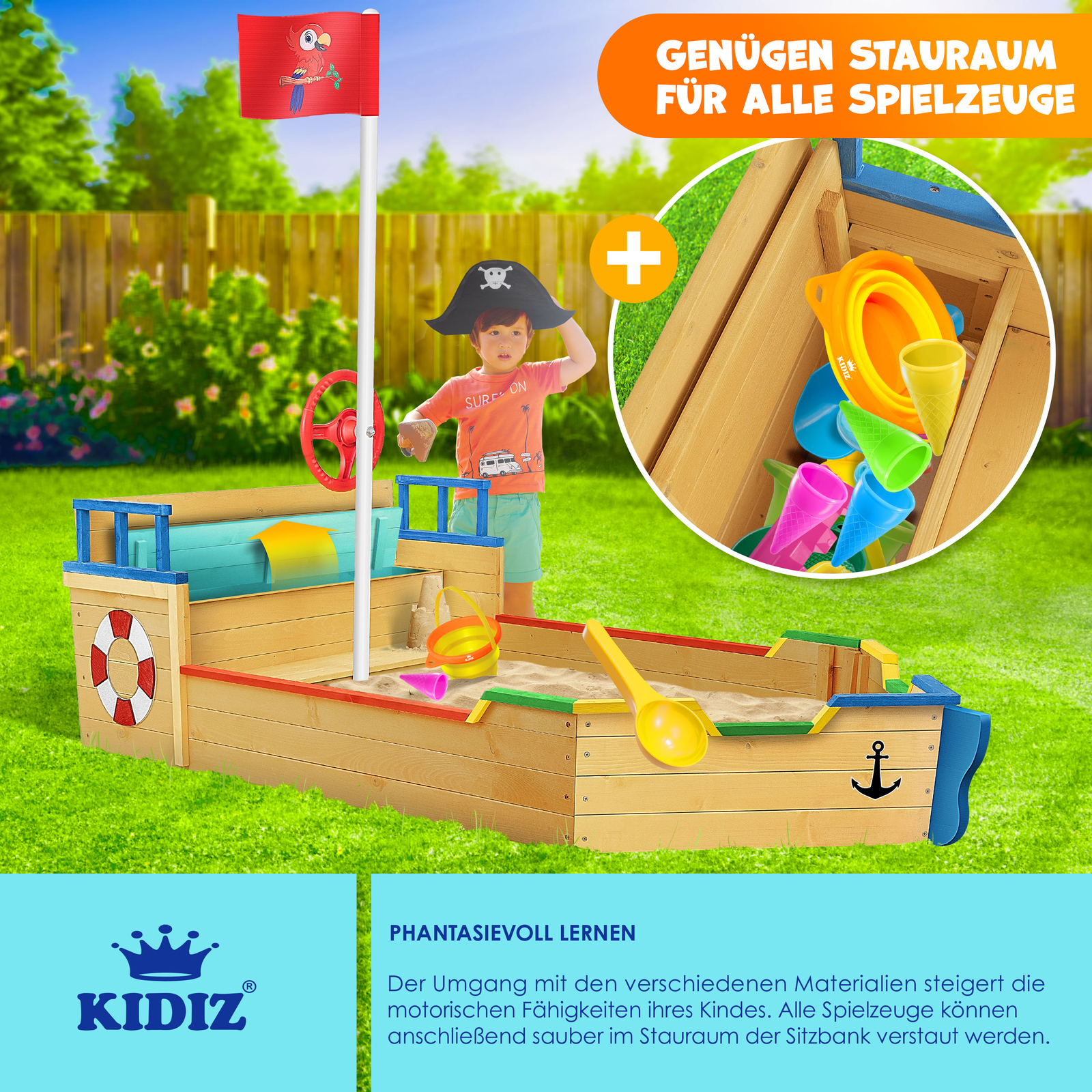 sandkasten spielzeug lidl KIDIZ® Sandkasten Ahoi Piratenschiff Boot Schiff aus Holz groß Sandbox
