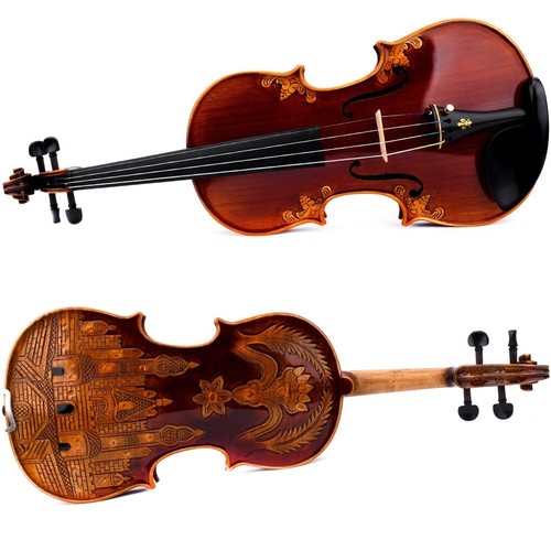 T30+ Master Antique Strad Style Carved Castle Violin 4/4 European Wood Rich Tone - Picture 7 of 17