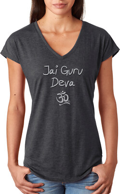 Womens Yoga T-shirt Jai Guru Deva Triblend V-neck