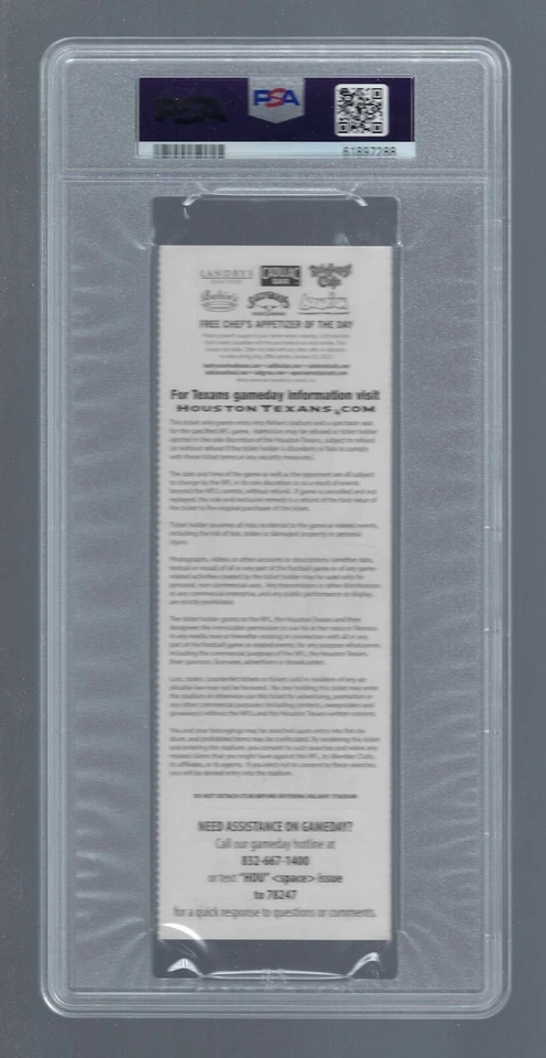 PSA 8 - JJ WATT DEBUT - 2011 NFL COLTS @ TEXANS FOOTBALL FULL TICKET - J.J. WATT - Image 2 of 2