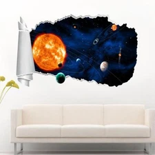 Space Planets Sun Stars 3D Torn Hole Ripped Wall Sticker Decal Art Mural WT70