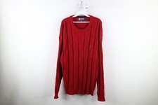 Vintage 90s Chaps Ralph Lauren Mens Large Chunky Cable Knit Crewneck Sweater Red