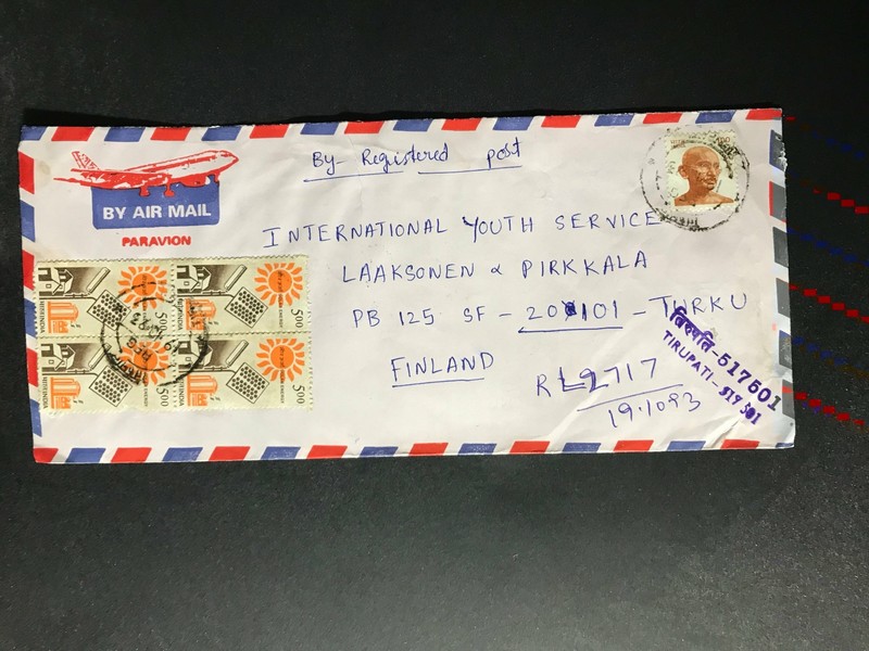 India Registered Cover to Finland City Cancel 1980s-1990s Cover #207