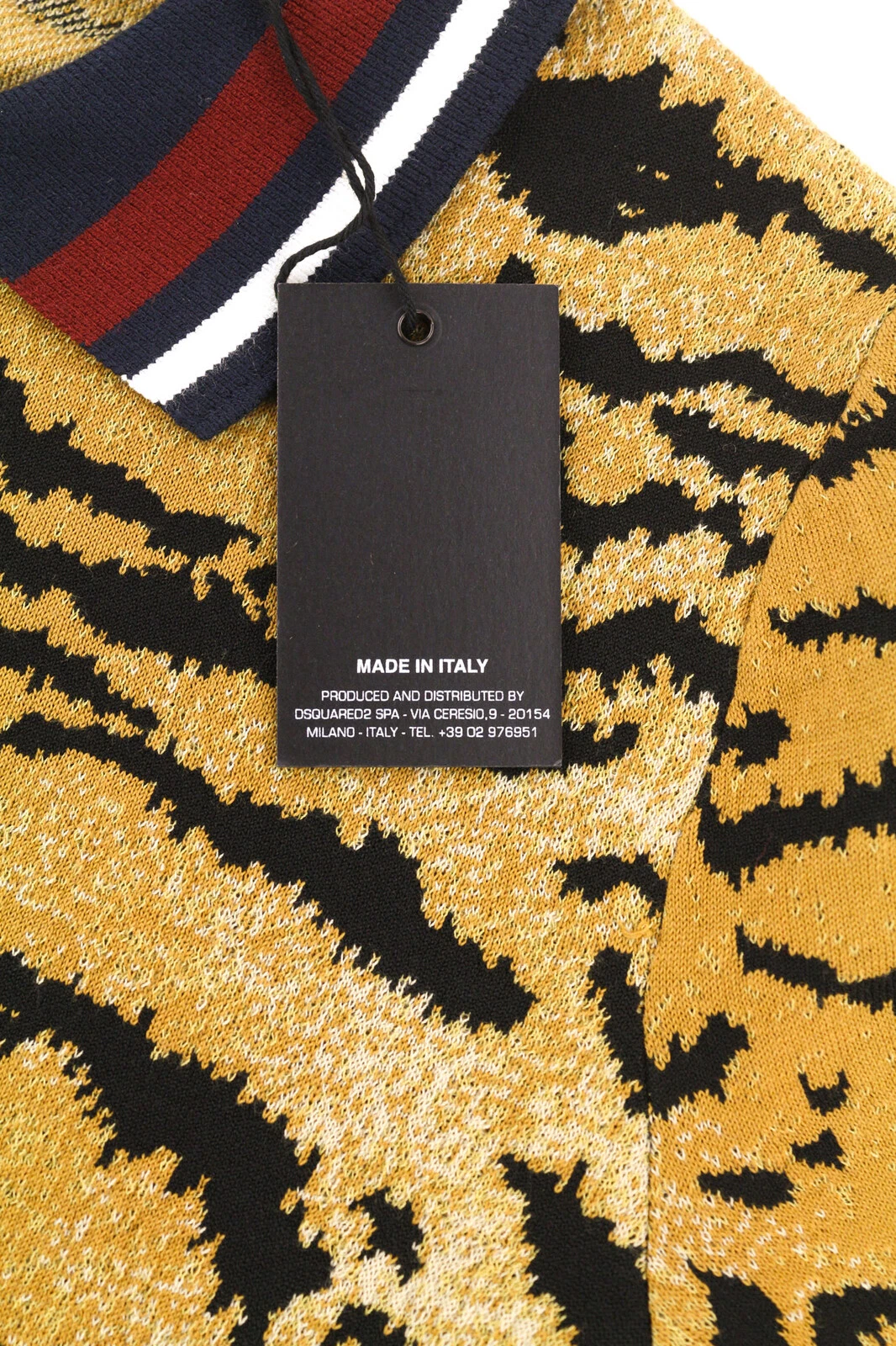 Abito donna DSQUARED2 S giallo marrone stampa animalier manica corta colletto mini