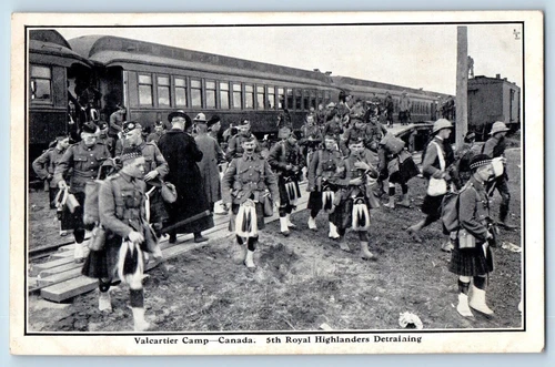 c1920 Montreal Canada Postcard Valcartier Camp 5th Royal Higlander WW1 Military