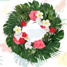 Janinka Summer Wreath for Front Door with Lights 20 Inch Hawaii Flower Wreath