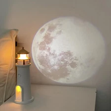 "Moon Lamp Galaxy Projector Night Light Rechargeable LED with Remote White"