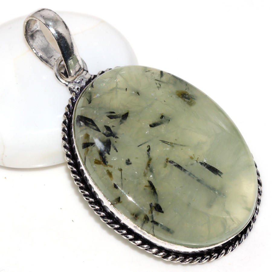 Moss Prehnite 925 Silver Plated Gemstone Pendant 2