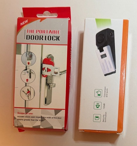 Portable Door Lock & Stop Alarm Set For Travel/Home Security Hotel Safety