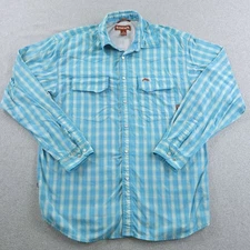 Simms Shirt Mens Medium Blue Check Plaid Long Sleeve Core3 Vented Fishing Nylon