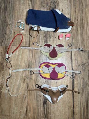 Breyer Horse Riding Accessories Lot Saddles Blanket Reins Vtg Leather Original