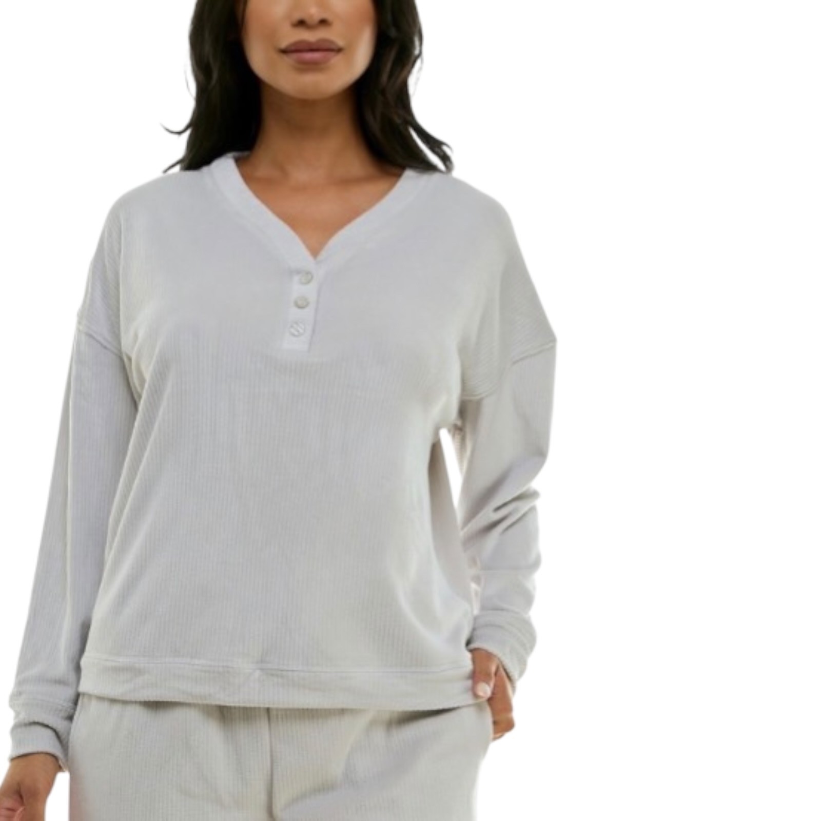 Roudelain Women's Long-Sleeve Ribbed Velour Pajama Top - Vapor Blye Size M - NWT