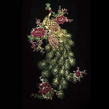 1 Pcs Big Peacock  Yarn Sequins Rose Embroidery Cloth Pasted Cheongsam/Dress/Sta