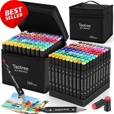 100 Alcohol Markers Set w/ Case Dual Tip Chisel & Fine Pens for Art & Coloring