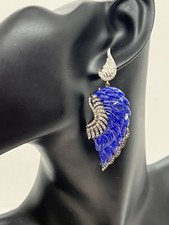 Lapis lazuli & Diamonds ||  hand carved || angel wings earrings