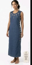 Vintage Molato Jean Maxi Dress Sz Large Denim Embroidered Cottage 90s Boho Chic