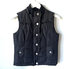 Justice Black Puffer Vest Zip Up Snap Jacket Girls L 14 Ruffle Accents Pockets