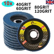 10 x FLAP GRINDING SANDING DISCS 115mm 4.5" 40 60 80 120 GRIT ANGLE WHEEL Sale