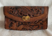 Vintage Genuine Leather Hand-Tooled Wallet Western Floral Pattern