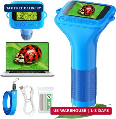 Odatay Microscope for Kids with 12 Slides, 100X-1000X 1080P Digital Handheld Kid