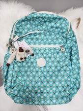 NUEVA Mochila Grande para Portátil Kipling Seoul TRÉBOL VERDE AZULADO Nylon Geométrico BP4169