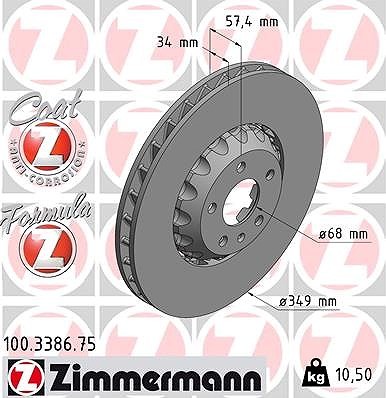 2x ZIMMERMANN Bremsscheibe Vorderachse für AUDI
