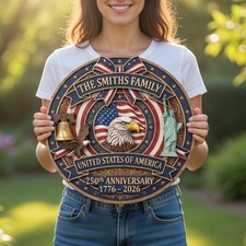 Custom USA 250th Anniversary Wooden Sign Patriotic Door Decor Gift
