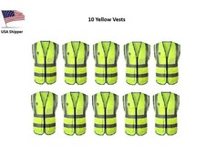 10 Five Pocket Yellow High Visibility Class 2 Zipper Safety Vest