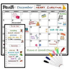 Magnetic Dry Erase Refrigerator Calendar with Markers 11.42" x 14.76", Black
