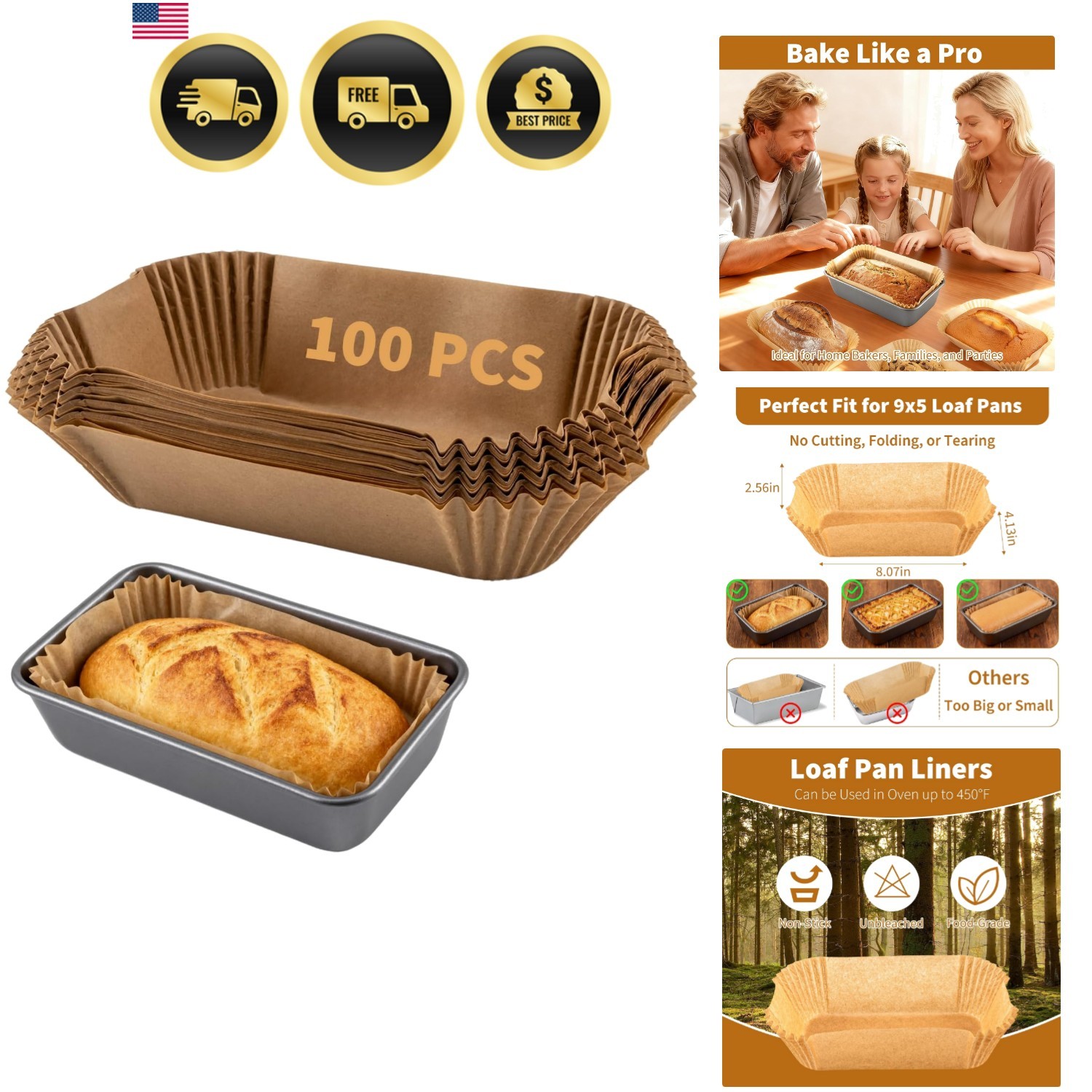 Loaf Pan Liners Parchment Paper 9x5 Inch