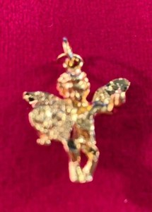 Authentic 14 KT  GOLD PLATED ALMOST 1 INCH LOVE ANGEL CHARM PENDANT-USA SELLER
