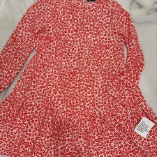 ASOS DESIGN long sleeve tiered smock mini dress red size 6 brand new with tags 