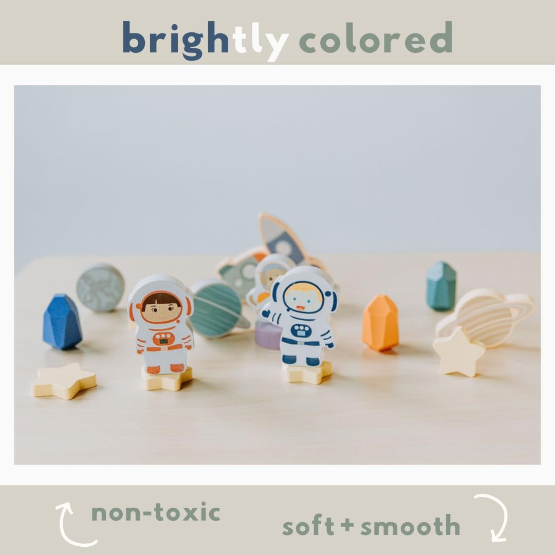 Toddler Wooden Stacking Blocks Space Gift Montessori Toddler Toy Learning 2 Y...