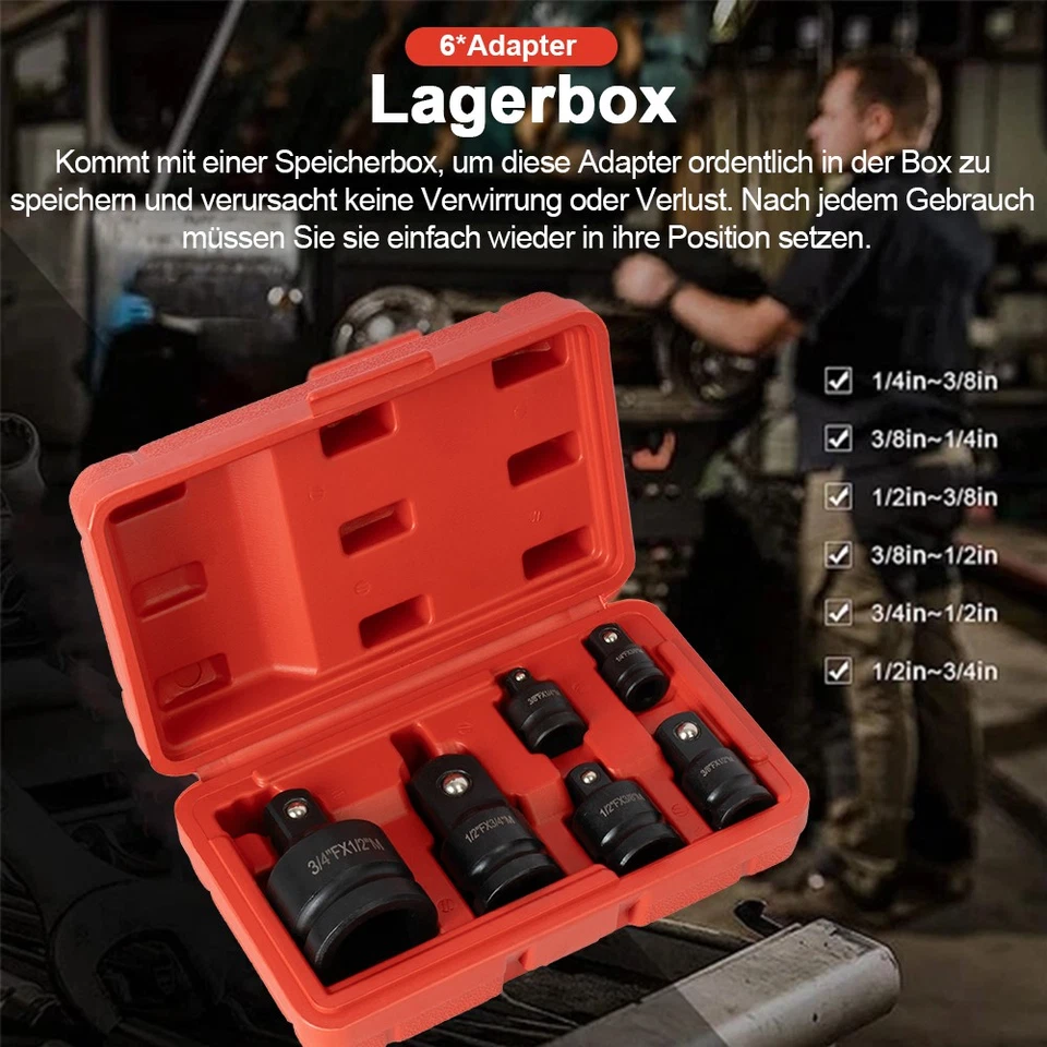 6tlg Stecknuss Adapter Satz Schlagschrauber Nuss Set 1/4 3/8 1/2 auf 3/4 Zoll DE - Bild 4 von 4