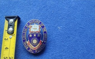 VINTAGE LARGE 2 INCH "ROYAL COLLEGE OF NURSING " BRASS AND ENAMEL BADGE VG