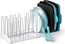 Expandable Cookware Rack Adjustable Pan Organizer for Kitchen Cabinet Storage