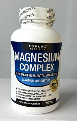 Toplux Nutrition Magnesium Complex 1000mg 90 Capsules Non-GMO (5 Forms)