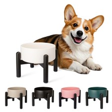 Raised Ceramic Dog Bowl - Elevated Food Water Dish with Stainless Steel Stand...