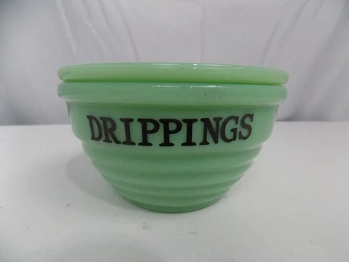 Jadeite Drippings Bowl w/ Lid Green Milk Glass Kitchenware ~Vintage Reproduction