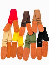 Cotton Guitar Strap - Leather Ends - 7 Colors - New - Ships from USA 